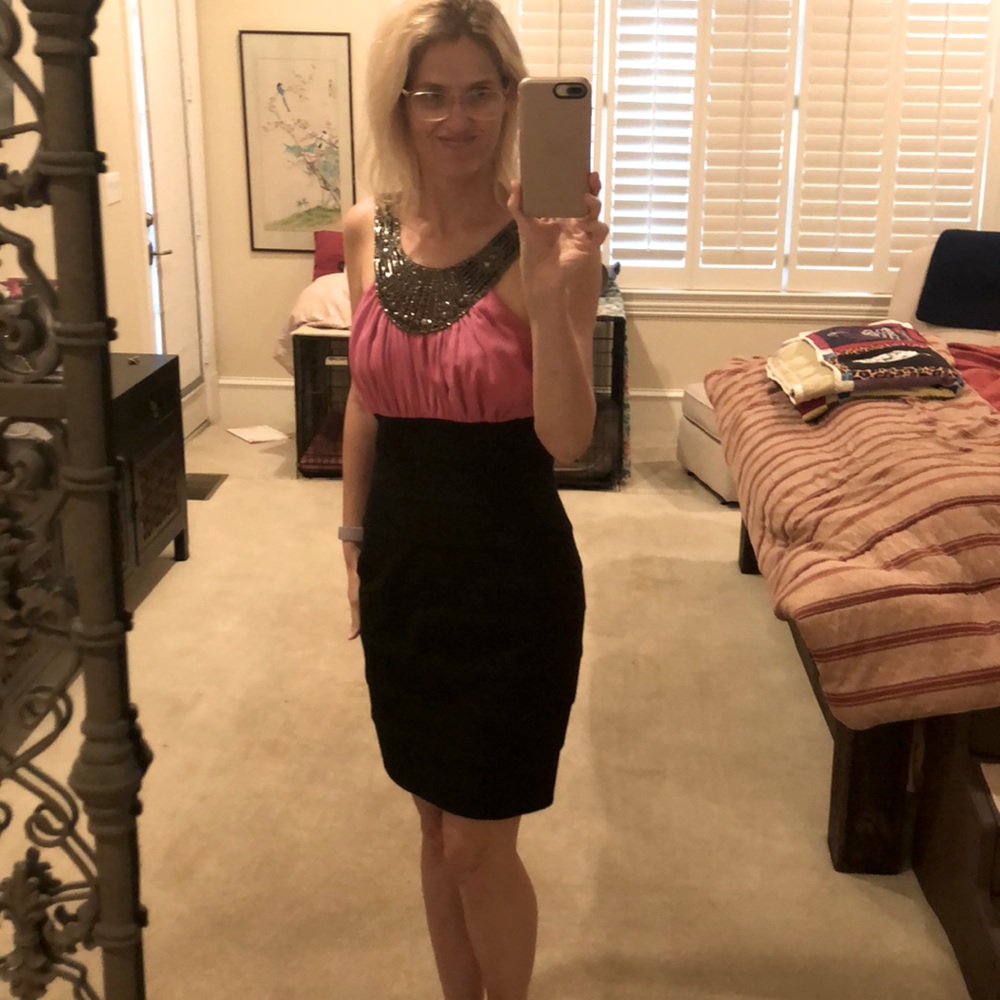 MBN pink silk and black bandage skirt dress- szL